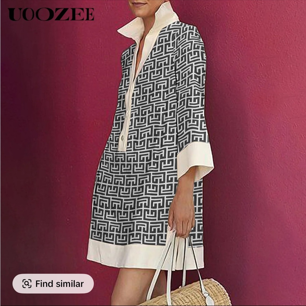 Uoozee Black and White Geometric Dress